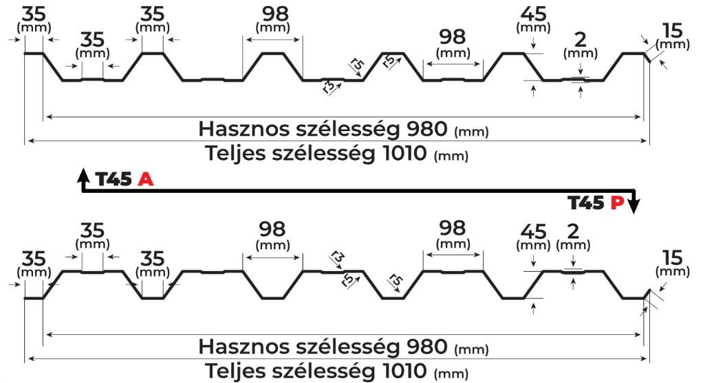 t45 trapézový plechový profil